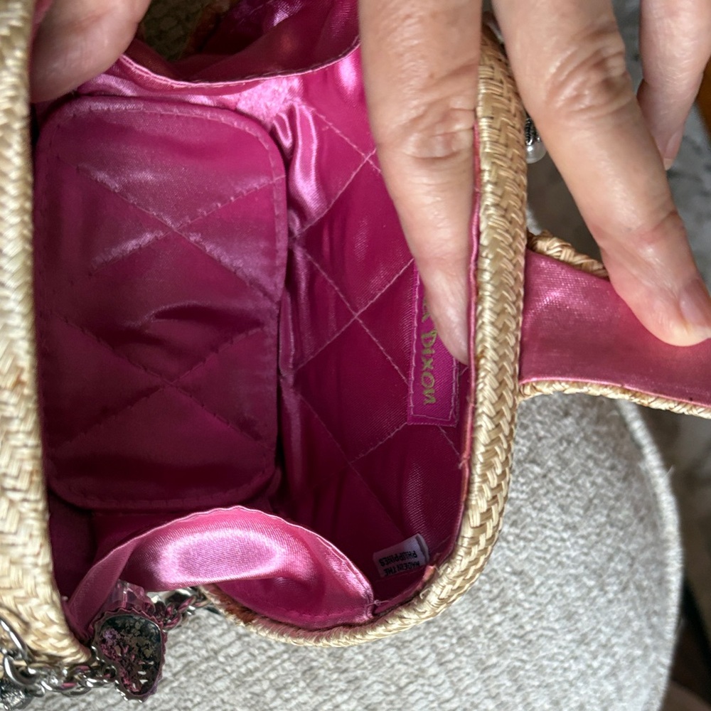 Pink Satin Lined Woven Handbag